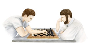 Schach Spieler Sitzung beim das Tabelle spielen Schach, Herstellung Bewegung und Denken Aquarell Illustration. Hand gezeichnet Tafel Spiel Turnier Vorlage png