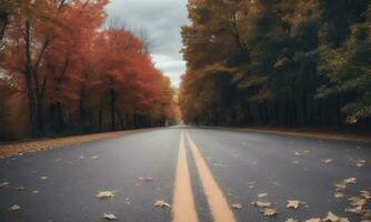 road with autumn scene ai generated photo