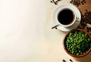 flat lay coffee on table with copy space ai generated photo