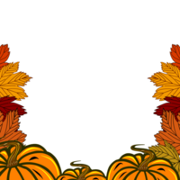 Frame of pumpkins orange with fall leaves. Digital  illustration for your design,  decorating invitations and cards, making stickers, embroidery scheme,  printing on packaging and textiles. png