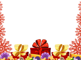 Cadre de cadeau des boites et flocons de neige rouge. décoratif hiver illustration pour conception décorer invitations et cartes, fabrication autocollants, impression sur emballage png