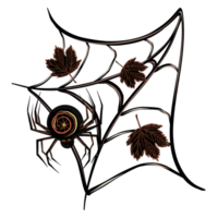 Halloween spider and  maple leaves on the web black.  Digital illustration  for your design,  decorating invitations and cards, making stickers, embroidery scheme,  printing png
