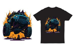 Illustration of roaring monster truck t shirt design vector