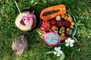 tropical fruits of Asia region Thailand on grass photo