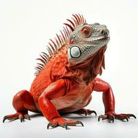 ai generado rojo iguana en blanco aislado antecedentes foto