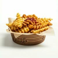 AI generated waffle fries chick in white isolated background photo