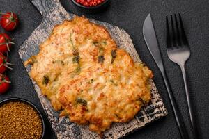 Delicious fried chicken chop or pork meat fried breaded with salt, spices and herbs photo