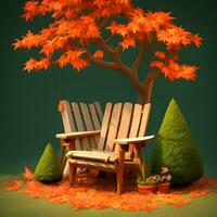 a small chair under red maple tree ai generated photo