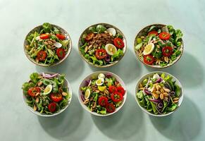 many kind salad in bowl in pastel background ai generated photo