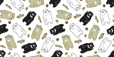 Bear seamless pattern polar bear vector acorn wood scarf isolated cartoon repeat background tile wallpaper illustration doodle design