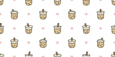 Boba tea seamless pattern vector bubble milk tea heart valentine scarf isolated repeat wallpaper tile background illustration doodle design