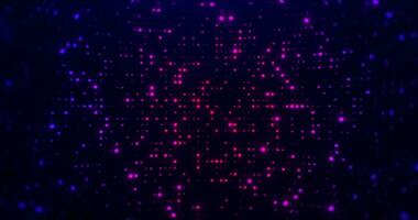 Abstract digital background with glowing neon lights, futuristic cyberspace. big data, hi-tech concept. virtual space. glowing random dots and grid. Seamless loop 4k video. video