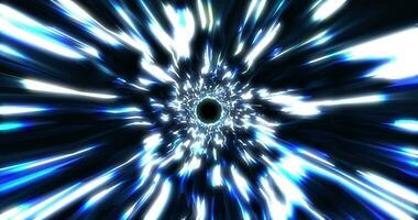 Warp tunnel wormhole moving in hyperspace, abstract blue energy vortex flying. Wormhole right in time and space.  Black hole, vortex hyperspace tunnel. 4k 3D render. seamless loop. video