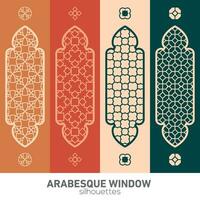 Arabesque window silhouettes. Vector symbol traditional islamic arches. Arabic traditional architecture. Ramadan Kareem design element. Geometric Ornament Arabic Pattern.