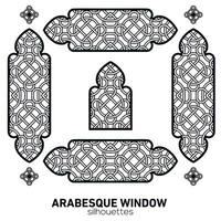 Arabesque window silhouettes. Vector symbol traditional islamic arches. Arabic traditional architecture. Ramadan Kareem design element. Geometric Ornament Arabic Pattern.