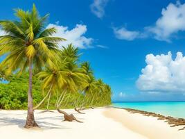 panorama of tropical beach with coconut palm trees, ai generated photo