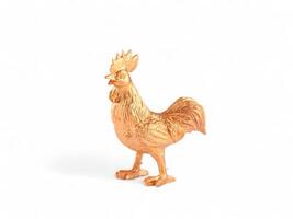 Miniature animal golden rooster on white background photo