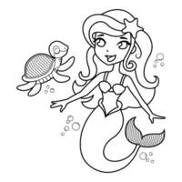 dibujado a mano sirena para colorear ilustración de libro vector