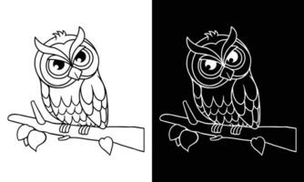 Hand Drawn Owl Cartoon Coloring Book Illustration vector