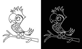 Hand Drawn Parrot Cartoon Coloring Book Illustration vector