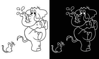 Hand Drawn Elephant Cartoon Coloring Book Illustration vector