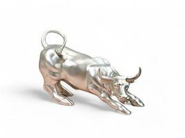 Animal miniature silver bull on white background photo