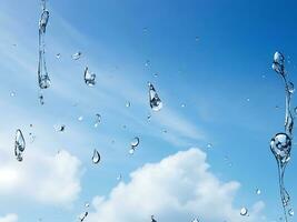 agua gotas en contra verano cielo, ai generado foto