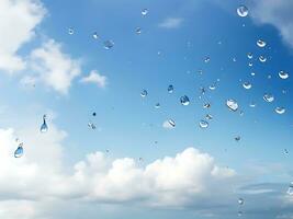 agua gotas en contra verano cielo, ai generado foto