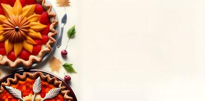 happy thanks giving banner copy space with delicious pie ai generated photo