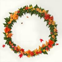 otoño hojas anillo plano laico con Copiar espacio ai generado foto