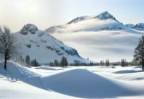 invierno paisaje con Nevado montaña ai generado foto