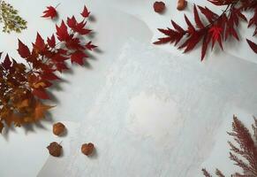 autumn leaves flat lay in white copy space background ai generated photo