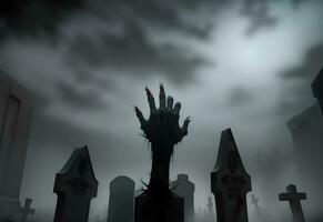 zombie hand come out from graveyard ai generated photo