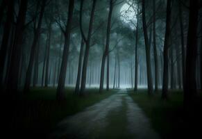 spooky foggy forest ai generated photo