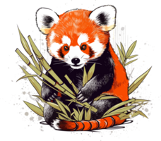 vermelho panda comendo bambo ilustração ai generativo png