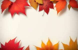 arranged autumn leaves in white background with copy space ai generated photo