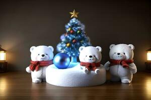 cute polar bear doll with christmas tree decoration ai generated photo