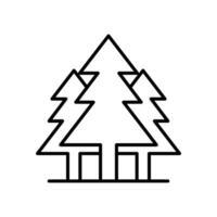 Pine tree icon. Simple outline style. Three trees, fir, evergreen, forest concept. Thin line symbol. Vector illustration isolated.