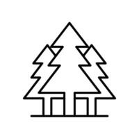 Pine tree icon. Simple outline style. Three trees, fir, evergreen, forest concept. Thin line symbol. Vector illustration isolated.