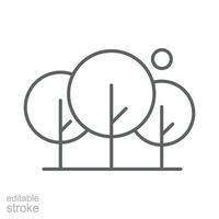 Forest tree icon. Simple outline style. Nature forest landscape, outdoor, oak, trunk, plant concept. Thin line symbol. Vector illustration isolated. Editable stroke.