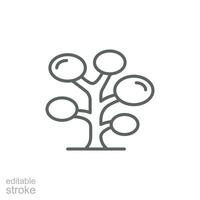 Tree icon. Simple outline style. Oval leaves, branch, nature, floral, forest concept. Thin line symbol. Vector illustration isolated. Editable stroke.