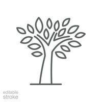 Stylized tree icon. Simple outline style. Growth branch, leaves, trunk, vintage concept. Thin line symbol. Vector illustration isolated. Editable stroke.