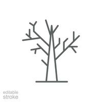 muerto árbol icono. sencillo contorno estilo. seco árbol, sin hojas, trompa, antiguo madera, naturaleza concepto. Delgado línea símbolo. vector ilustración aislado. editable ataque.