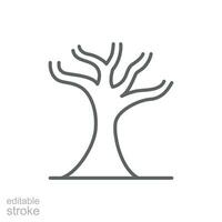 Dead tree icon. Simple outline style. Dry tree, leafless, trunk, old wood, nature concept. Thin line symbol. Vector illustration isolated. Editable stroke.