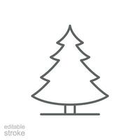 Pine tree icon. Simple outline style. Spruce, fir, evergreen, timber, cedar, forest concept. Thin line symbol. Vector illustration isolated. Editable stroke.