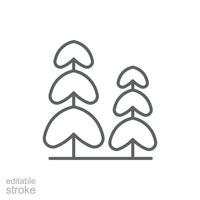 pino árbol icono. sencillo contorno estilo. dos pino árboles, abeto, hojas perennes, naturaleza, invierno, bosque concepto. Delgado línea símbolo. vector ilustración aislado. editable ataque.