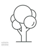 Tree cartoon icon. Simple outline style. Oval leaf, grove, nature, forest concept. Thin line symbol. Vector illustration isolated. Editable stroke.