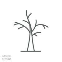 muerto árbol icono. sencillo contorno estilo. seco árbol, sin hojas, trompa, antiguo madera, naturaleza concepto. Delgado línea símbolo. vector ilustración aislado. editable ataque.