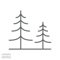 pino árbol icono. sencillo contorno estilo. ladrar, madera, bosque concepto. Delgado línea símbolo. vector ilustración aislado. editable ataque.