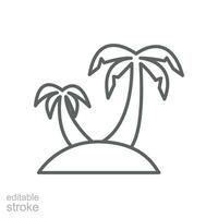 Palm tree icon. Simple outline style. Two palm trees on island, beach, nature concept. Thin line symbol. Vector illustration isolated. Editable stroke.